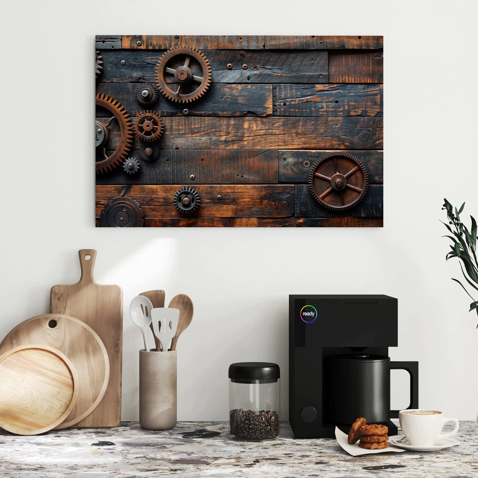 Magnetická tabule – obraz na zeď Dřevo a ozubená kola | 60 × 40 cm