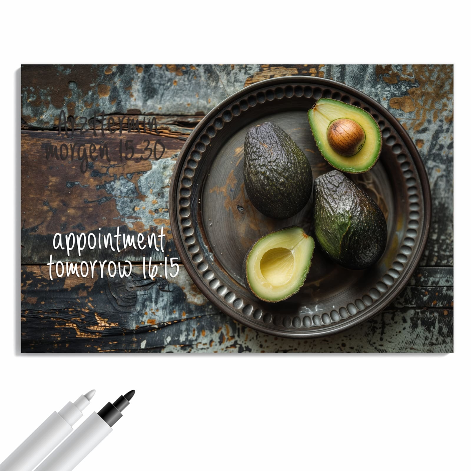 Magnetická tabule – obraz na zeď Avokádo dřevěný talíř | 90 × 60 cm