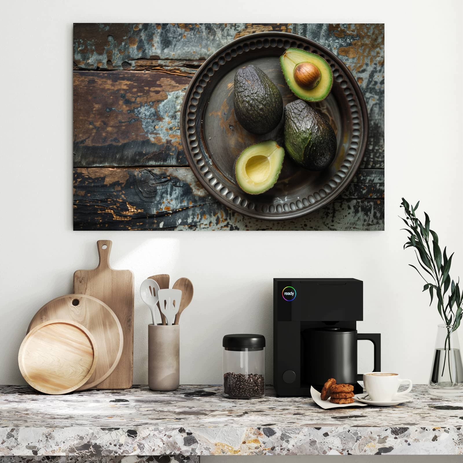 Magnetická tabule – obraz na zeď Avokádo dřevěný talíř | 90 × 60 cm