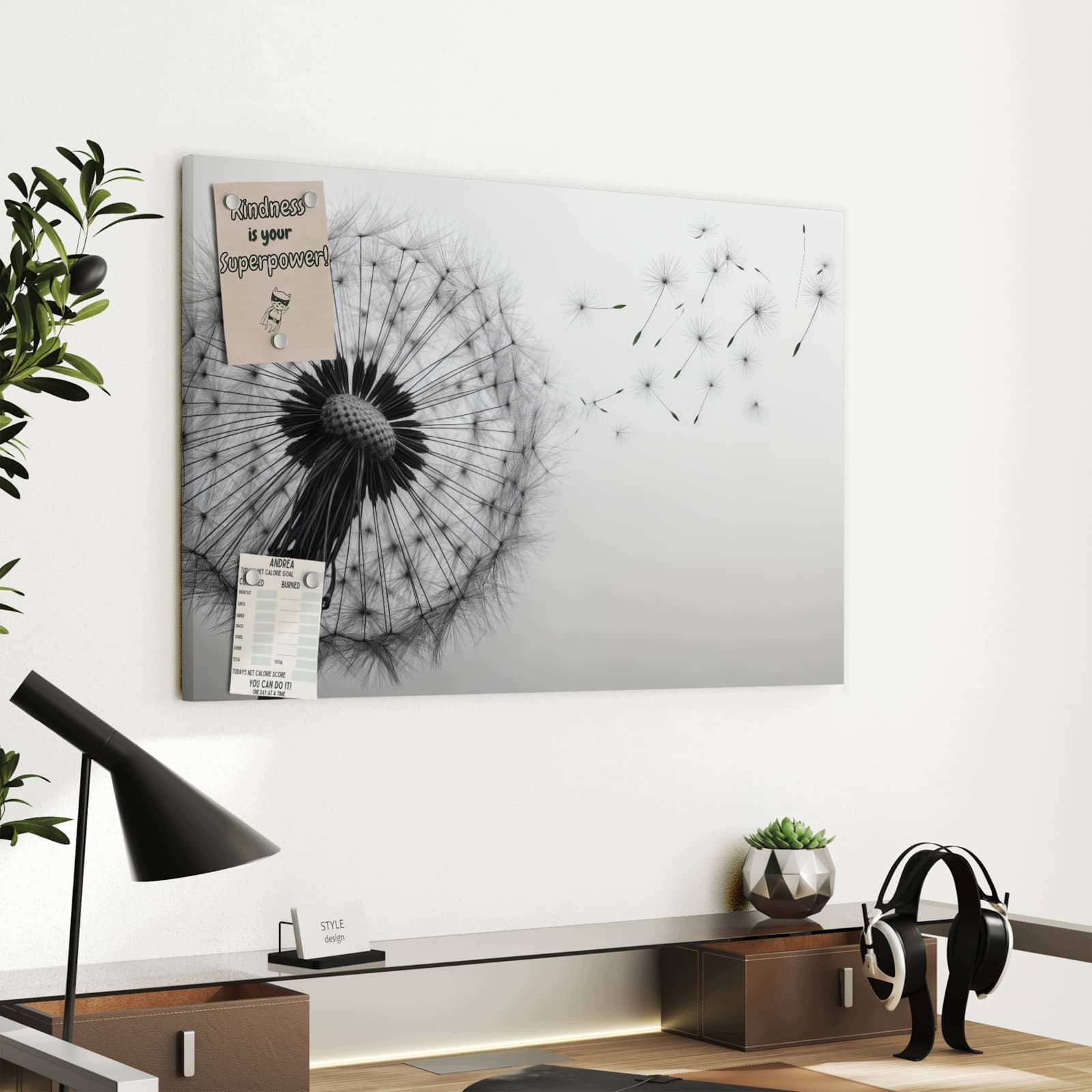 Magnetická tabule – obraz na zeď Pampeliška ve větru – motiv 1 | 60 × 40 cm