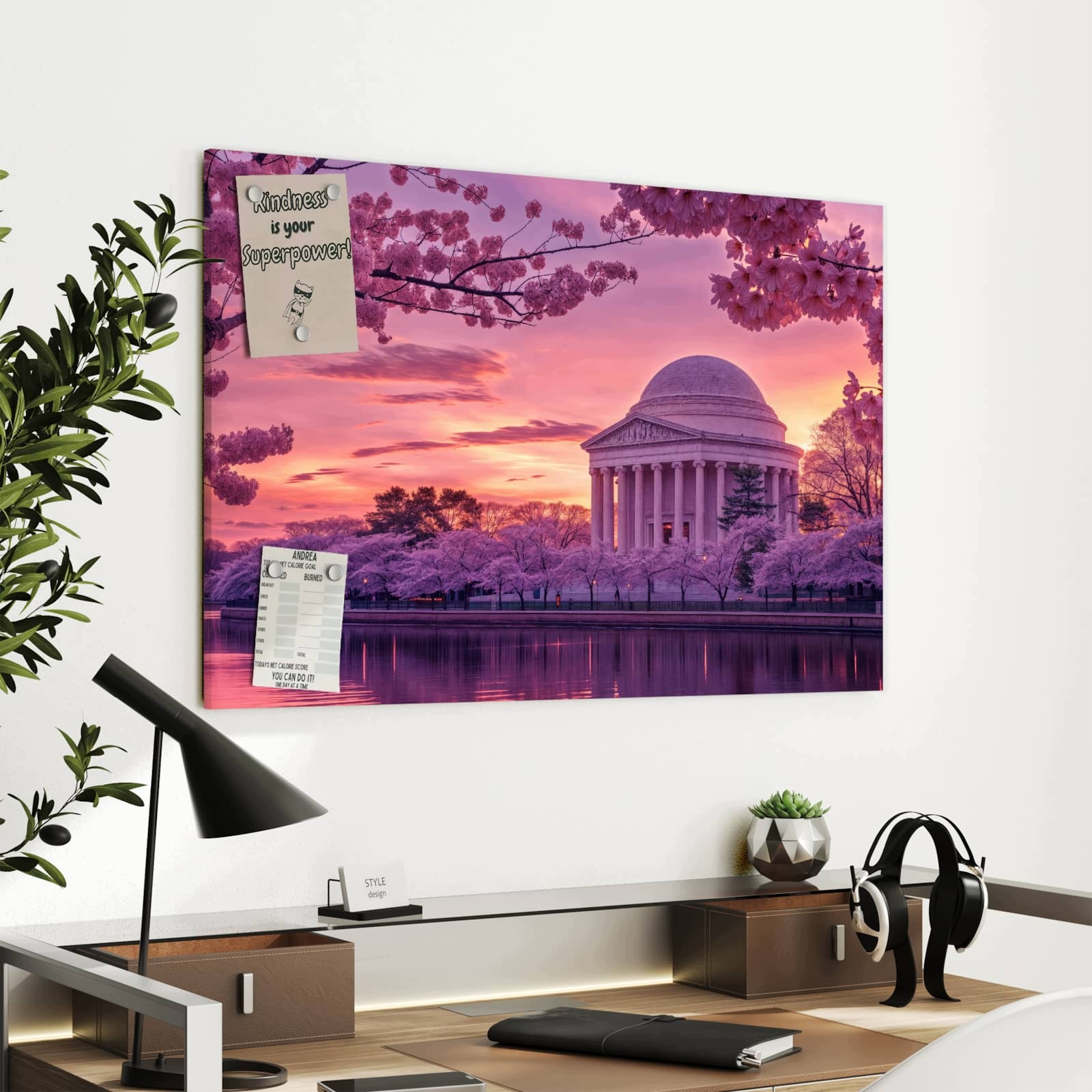 Magnetická tabule – obraz na zeď Kvetoucí stromy třešní | 90 × 60 cm