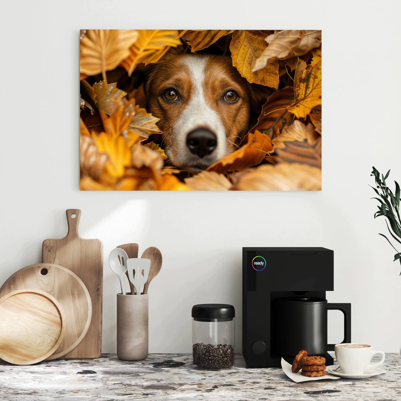 Magnetická tabule – obraz na zeď Pes v podzimním listí | 60 × 40 cm