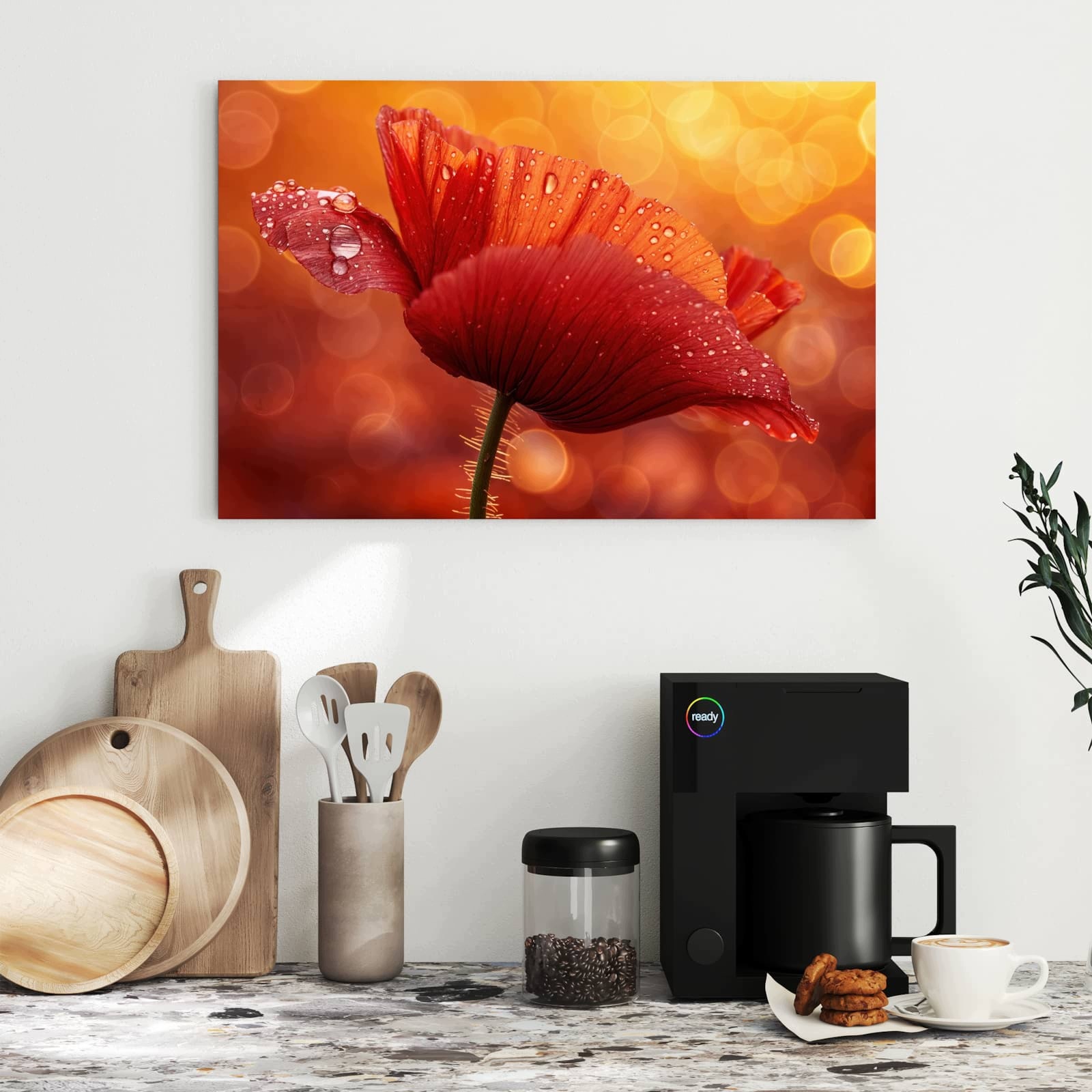 Magnetická tabule – obraz na zeď Červené kapky s květinami | 60 × 40 cm