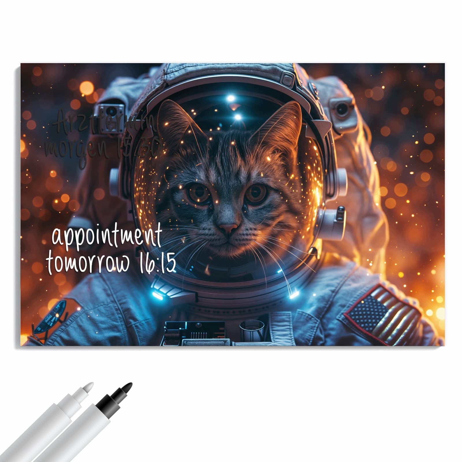 Magnetická tabule – obraz na zeď Kočka ve vesmírném skafandru | 90 × 60 cm