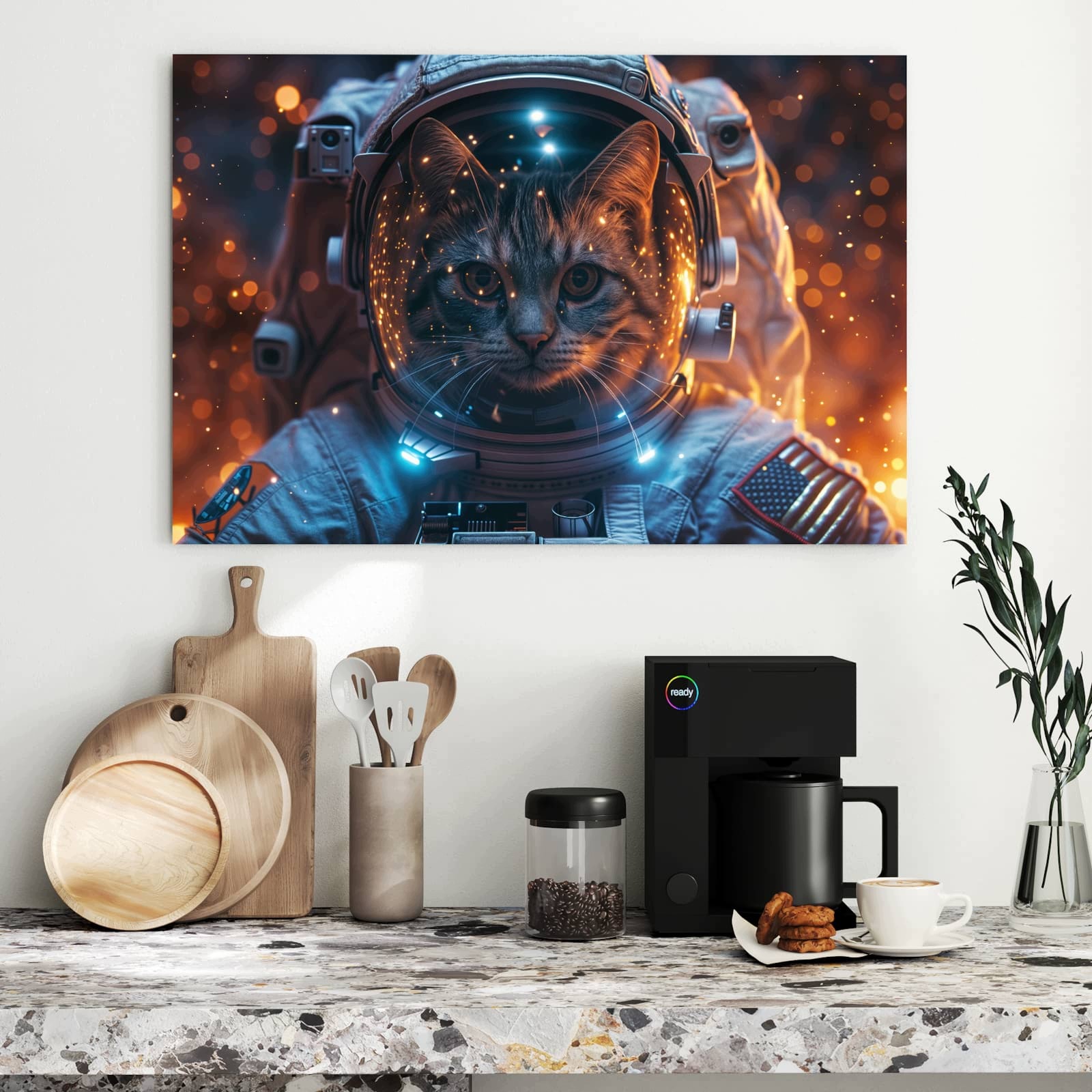 Magnetická tabule – obraz na zeď Kočka ve vesmírném skafandru | 90 × 60 cm