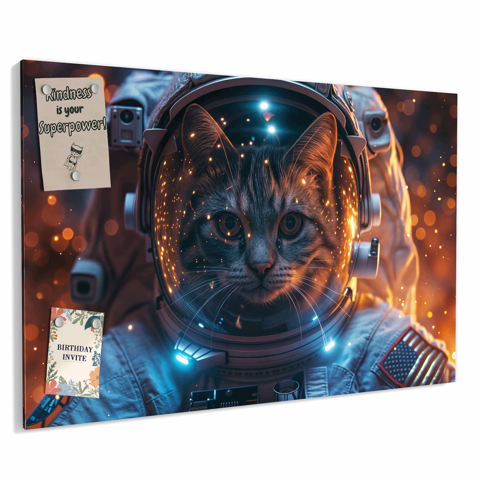 Magnetická tabule – obraz na zeď Kočka ve vesmírném skafandru | 90 × 60 cm