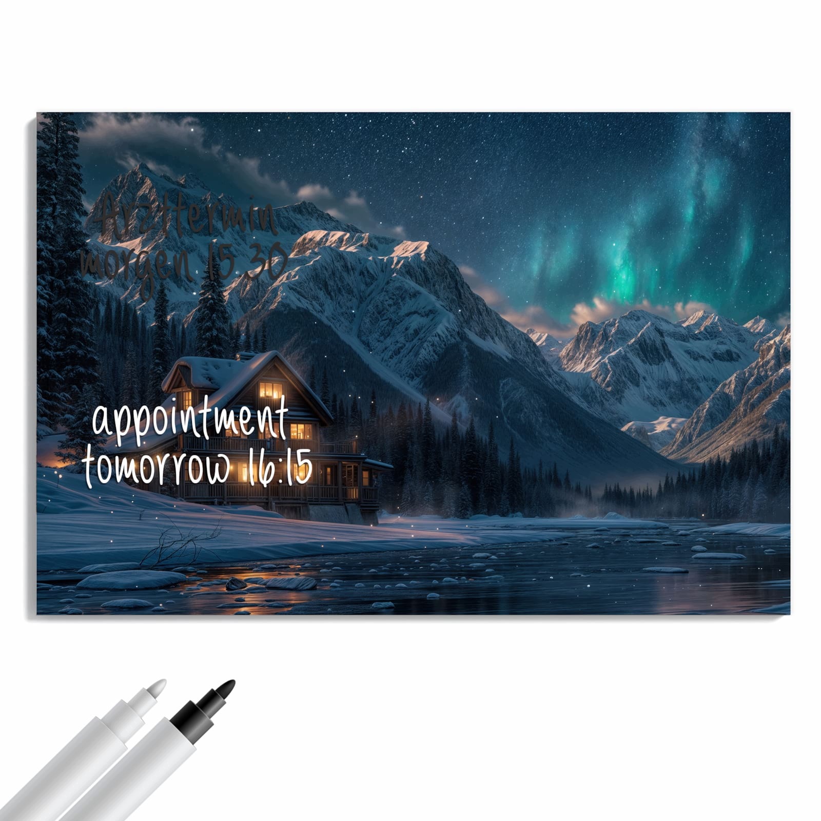 Magnetická tabule – obraz na zeď Horská chata zima | 60 × 40 cm