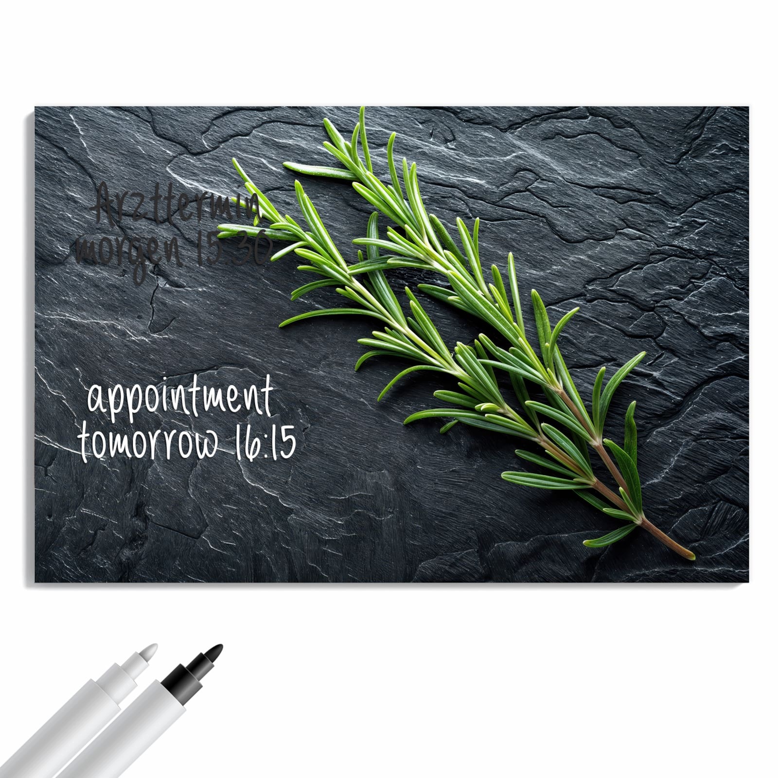 Magnetická tabule – obraz na zeď Větvička rozmarýnu na břidlici | 90 × 60 cm