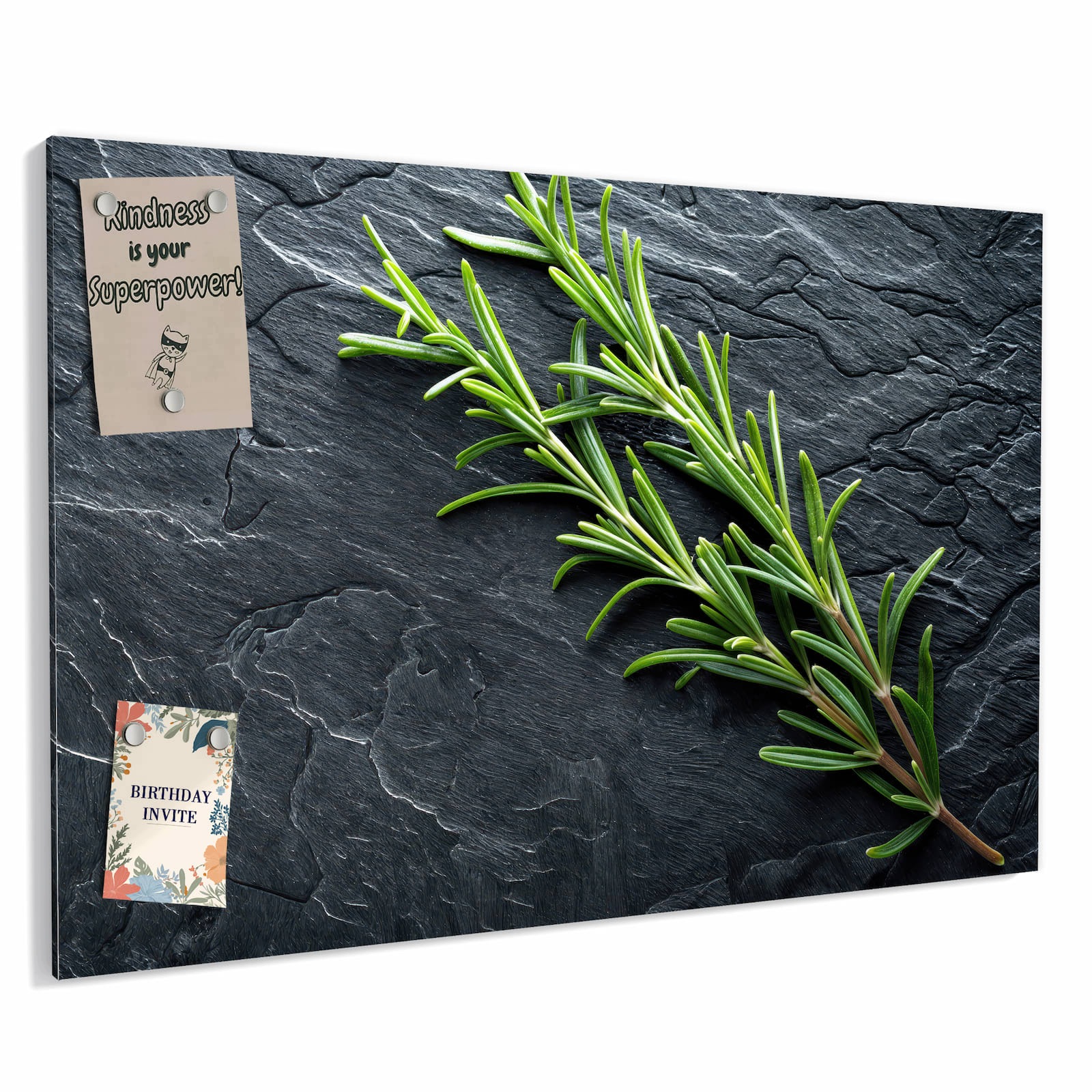 Magnetická tabule – obraz na zeď Větvička rozmarýnu na břidlici | 90 × 60 cm