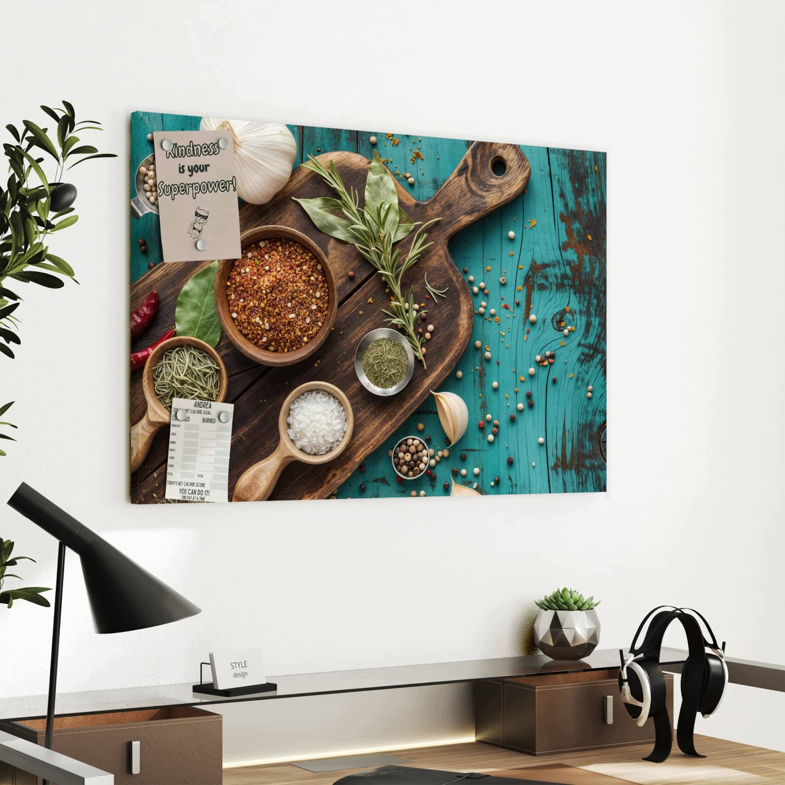 Magnetická tabule – obraz na zeď Kuchyňské ingredience na dřevěném stole | 60 × 40 cm