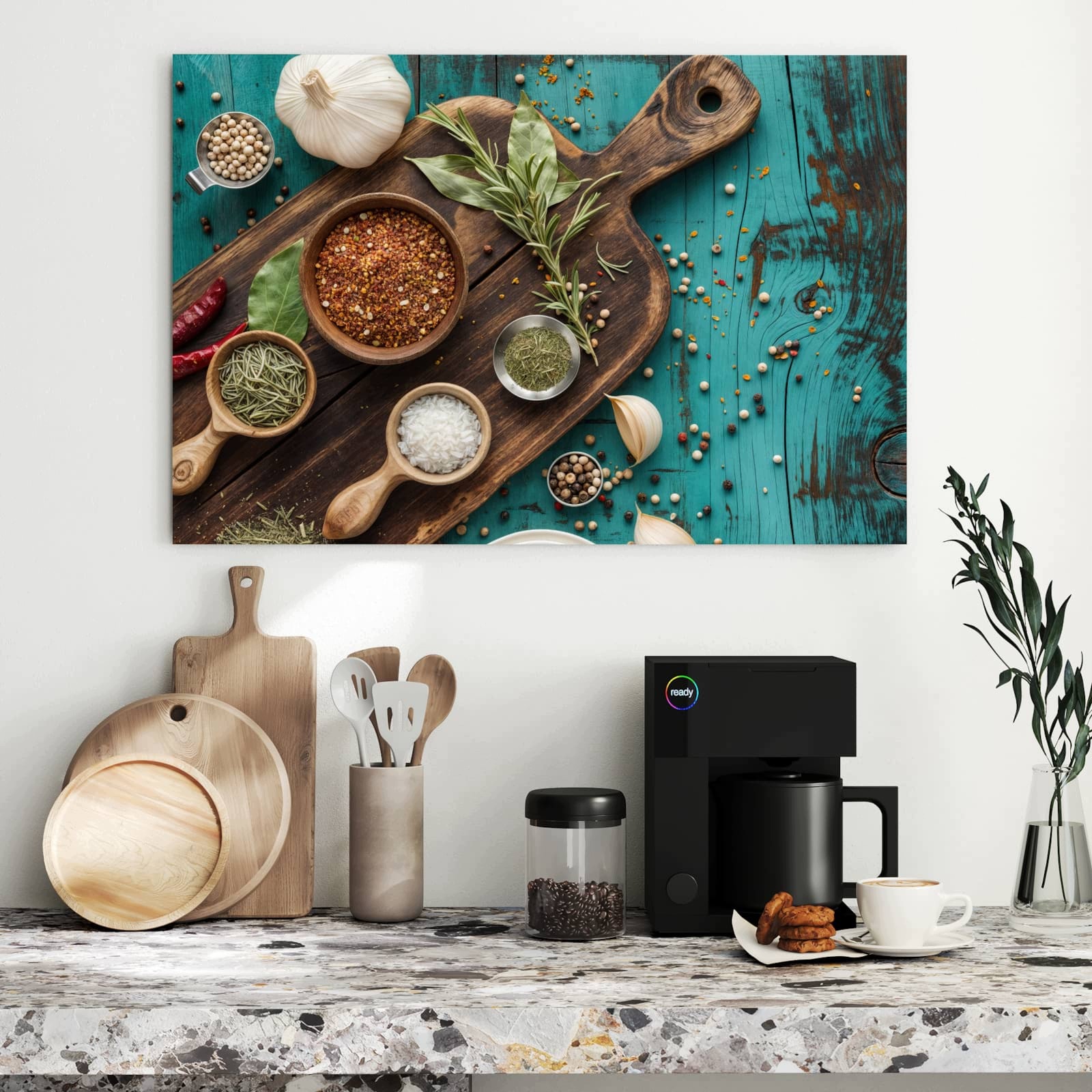 Magnetická tabule – obraz na zeď Kuchyňské ingredience na dřevěném stole | 90 × 60 cm