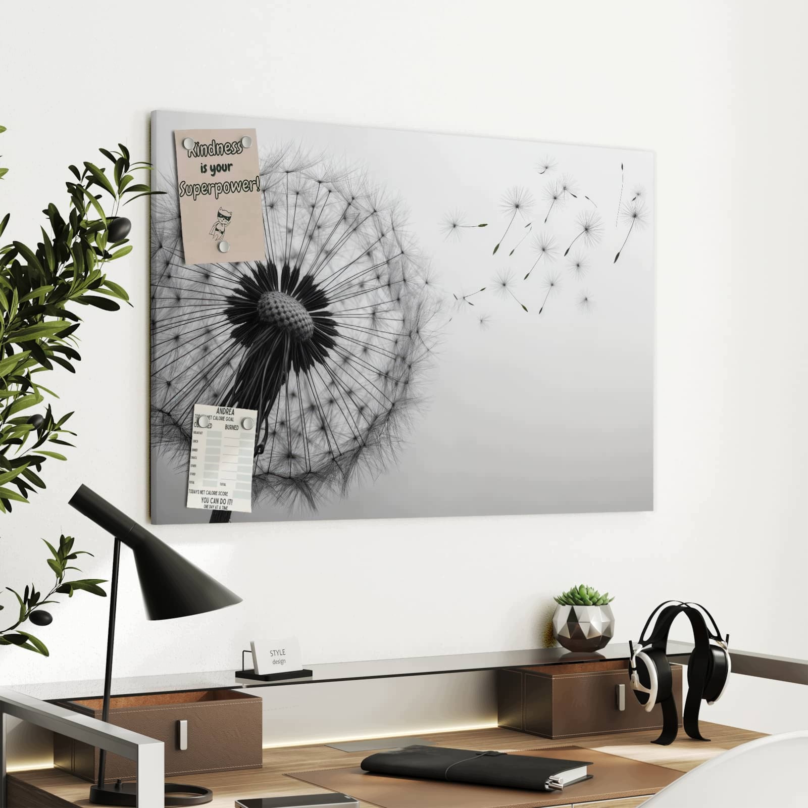 Magnetická tabule – obraz na zeď Pampeliška ve větru – motiv 1 | 90 × 60 cm