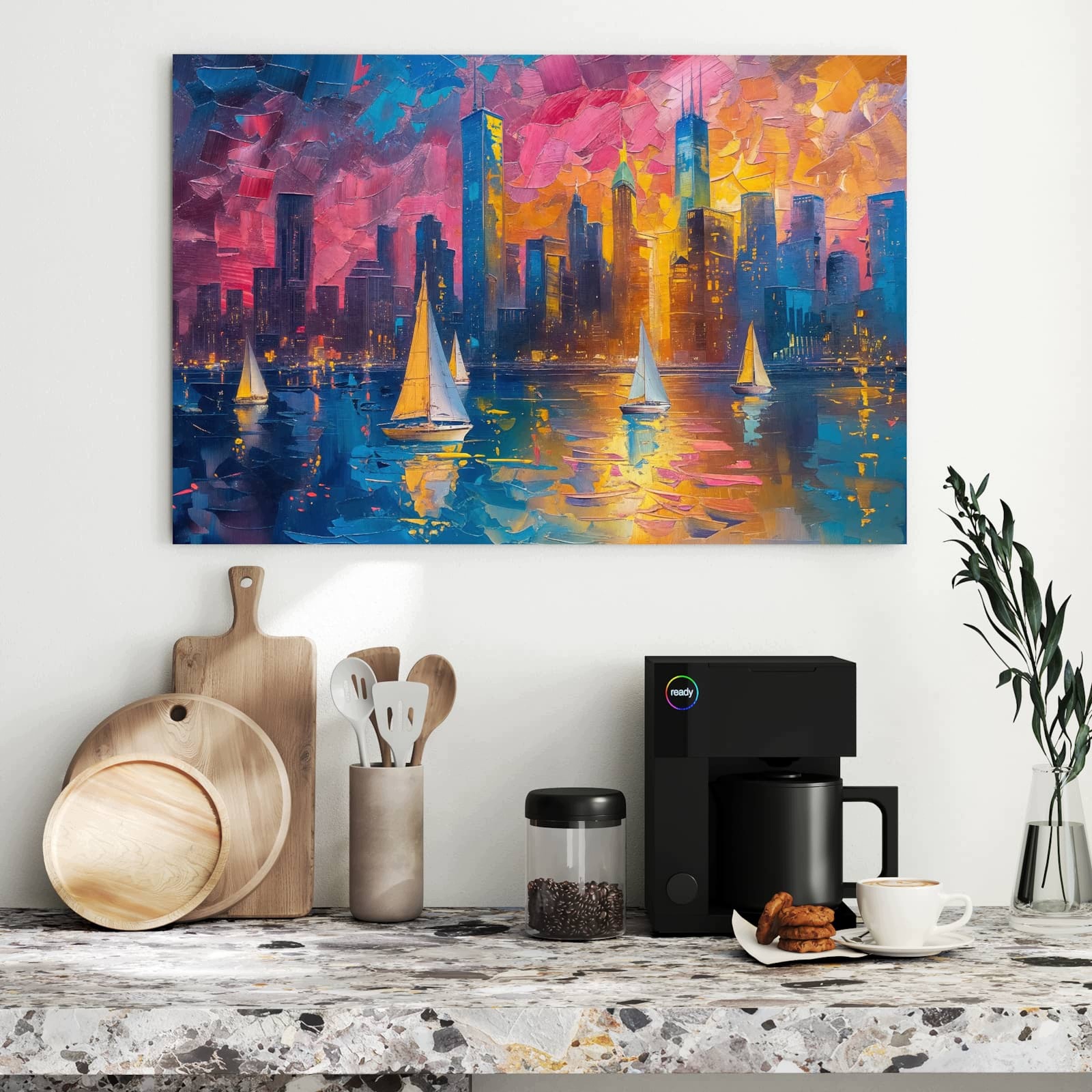Magnetická tabule – obraz na zeď Přístavní město v noci | 90 × 60 cm