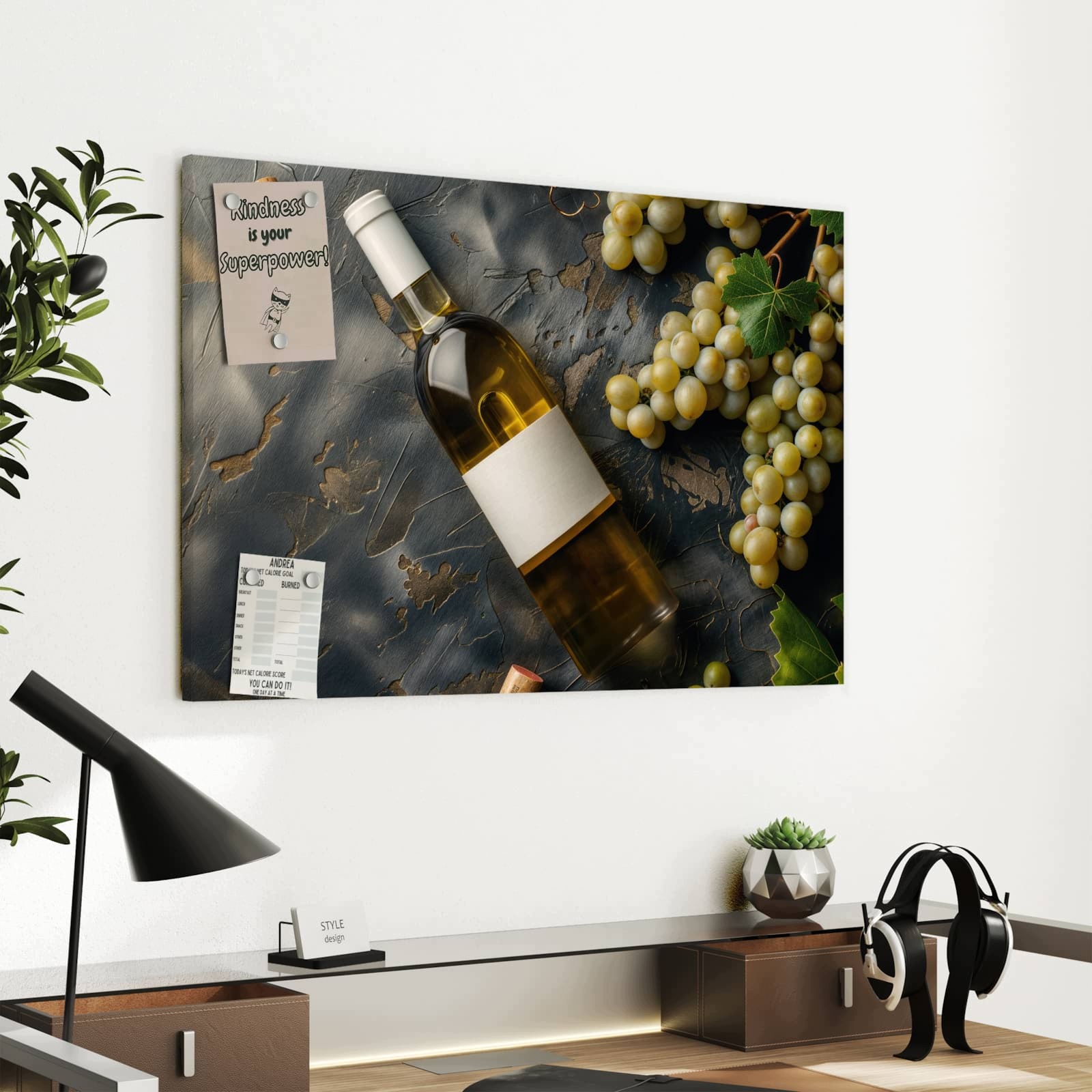 Magnetická tabule – obraz na zeď Hrozny a víno | 60 × 40 cm