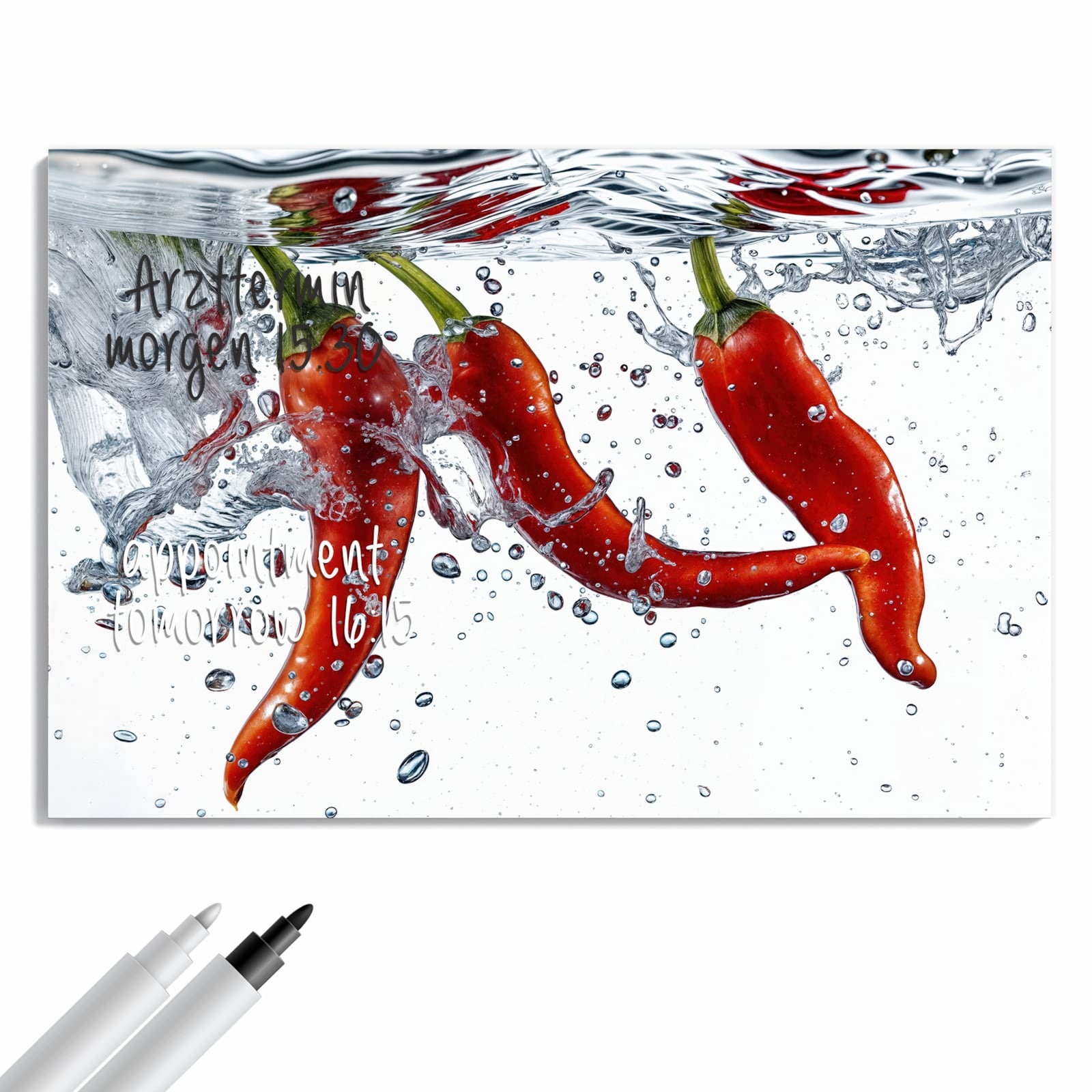 Magnetická tabule – obraz na zeď Chilli ve vodě – motiv 2 | 90 × 60 cm