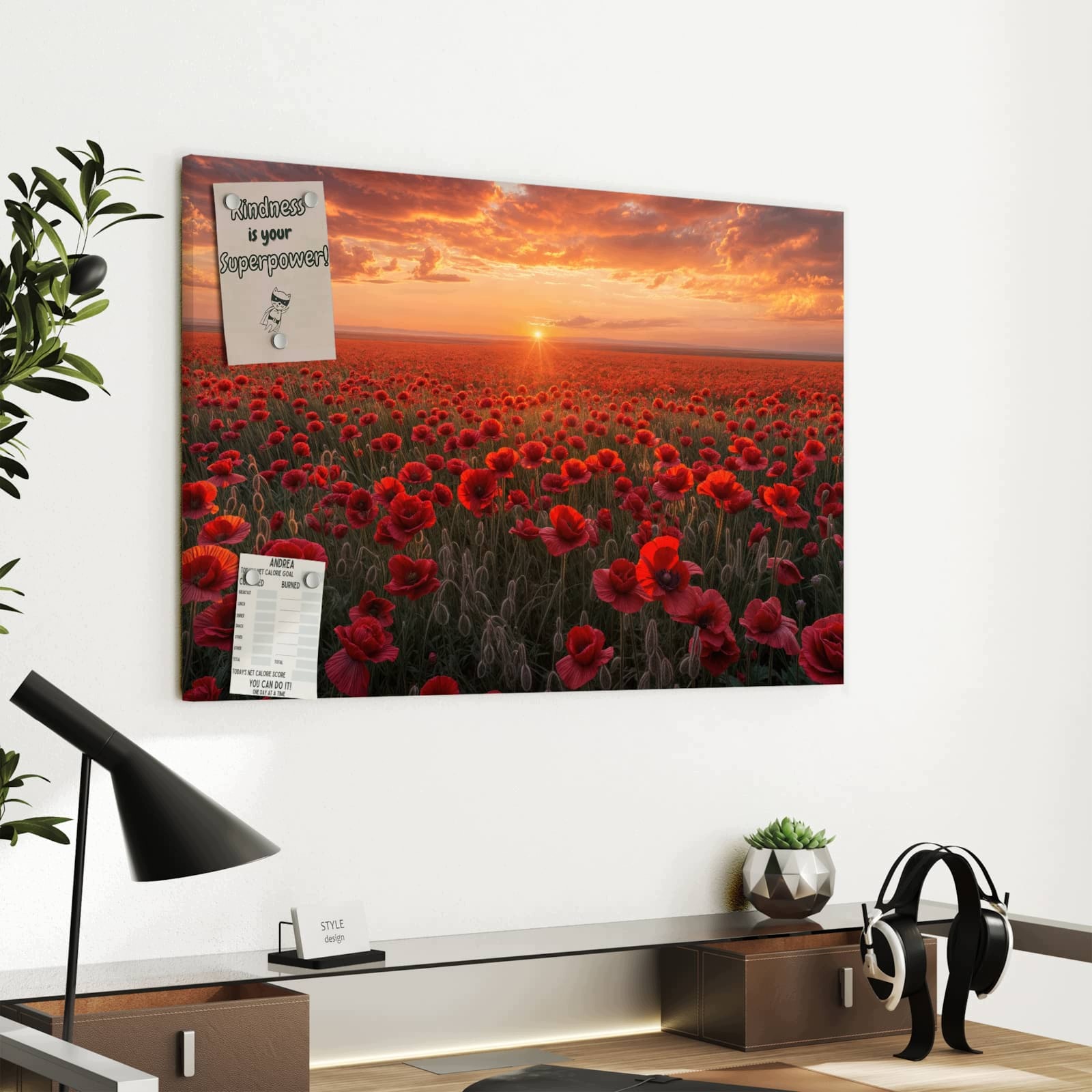 Magnetická tabule – obraz na zeď Pole máku západ slunce | 60 × 40 cm