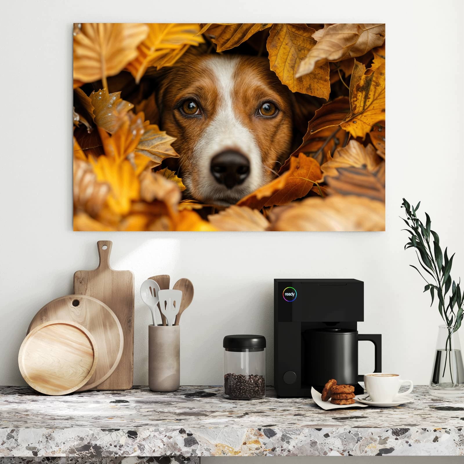 Magnetická tabule – obraz na zeď Pes v podzimním listí | 90 × 60 cm