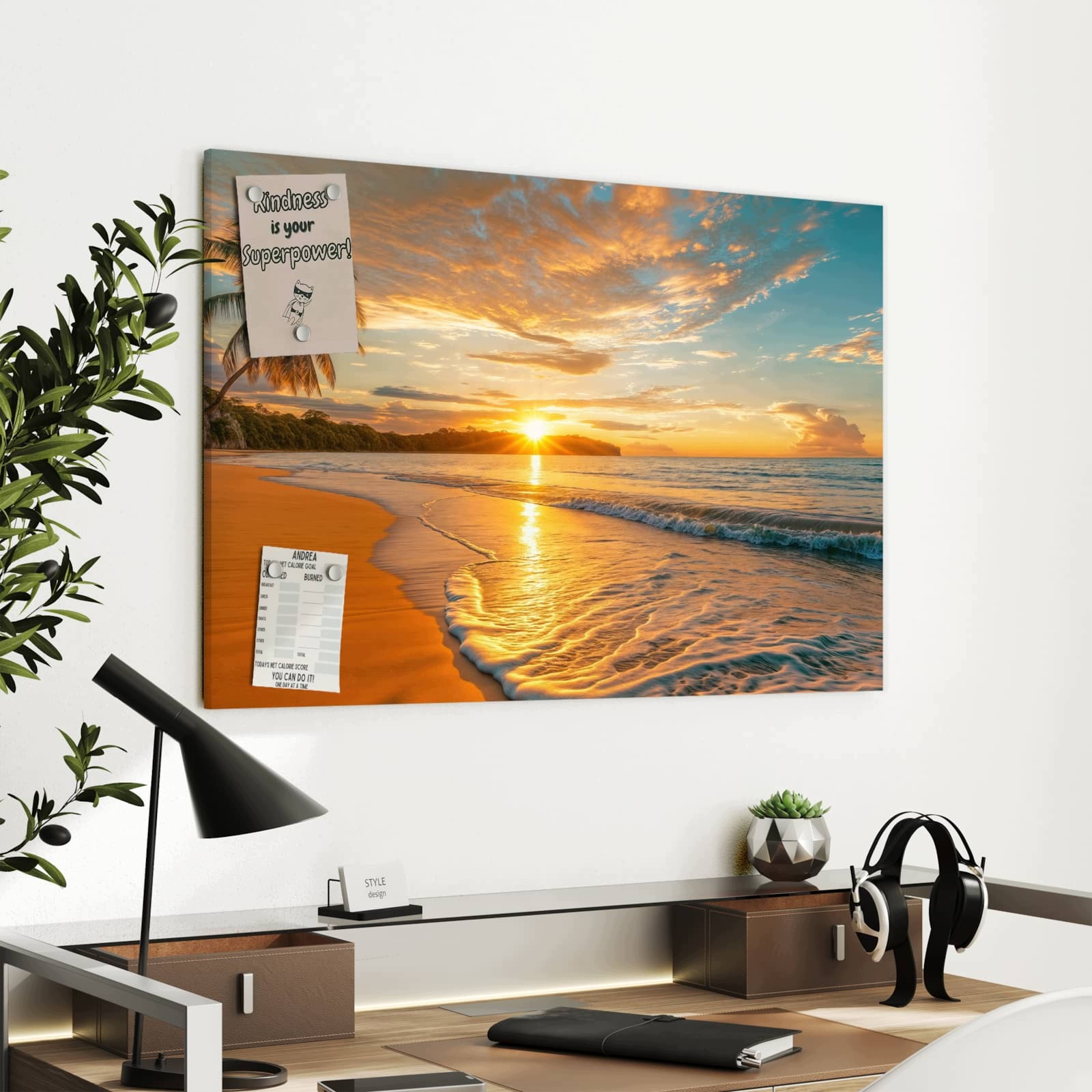 Magnetická tabule – obraz na zeď Západ slunce pláž – motiv 2 | 90 × 60 cm