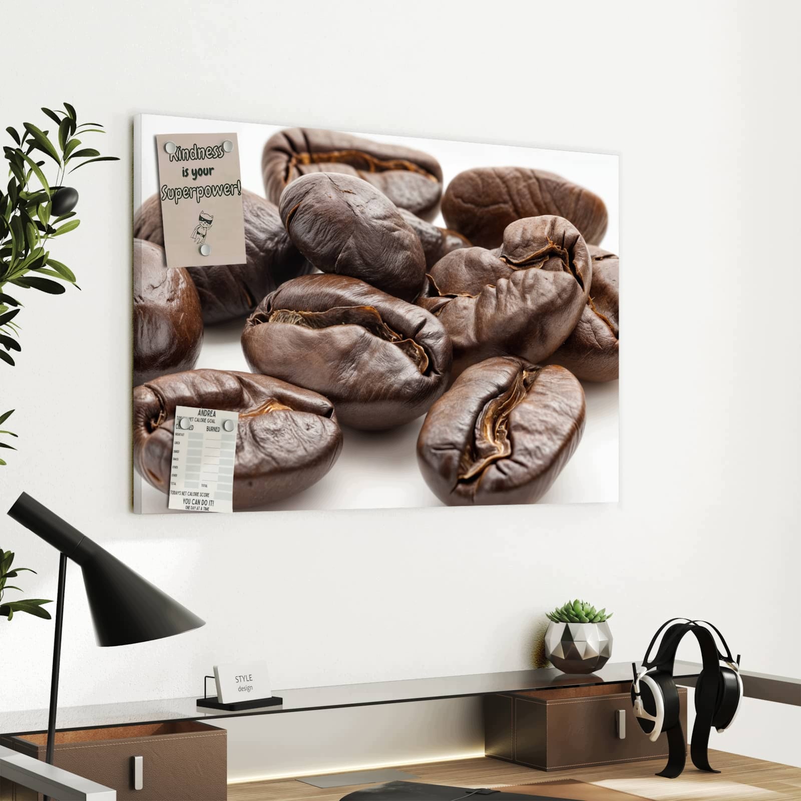 Magnetická tabule – obraz na zeď Tiché zátiší se zrnky kávy | 60 × 40 cm