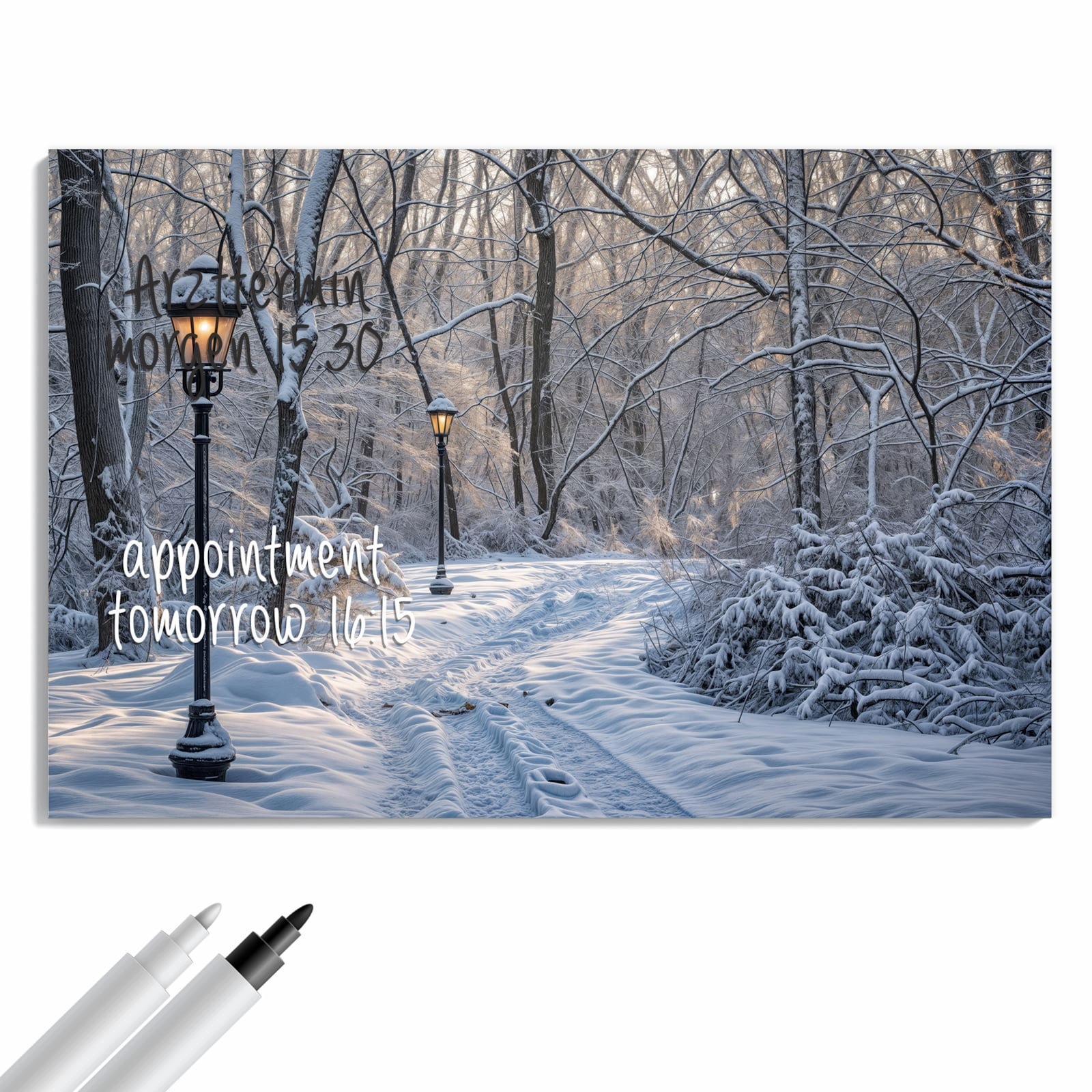 Magnetická tabule – obraz na zeď Zasněžená lesní stezka | 90 × 60 cm
