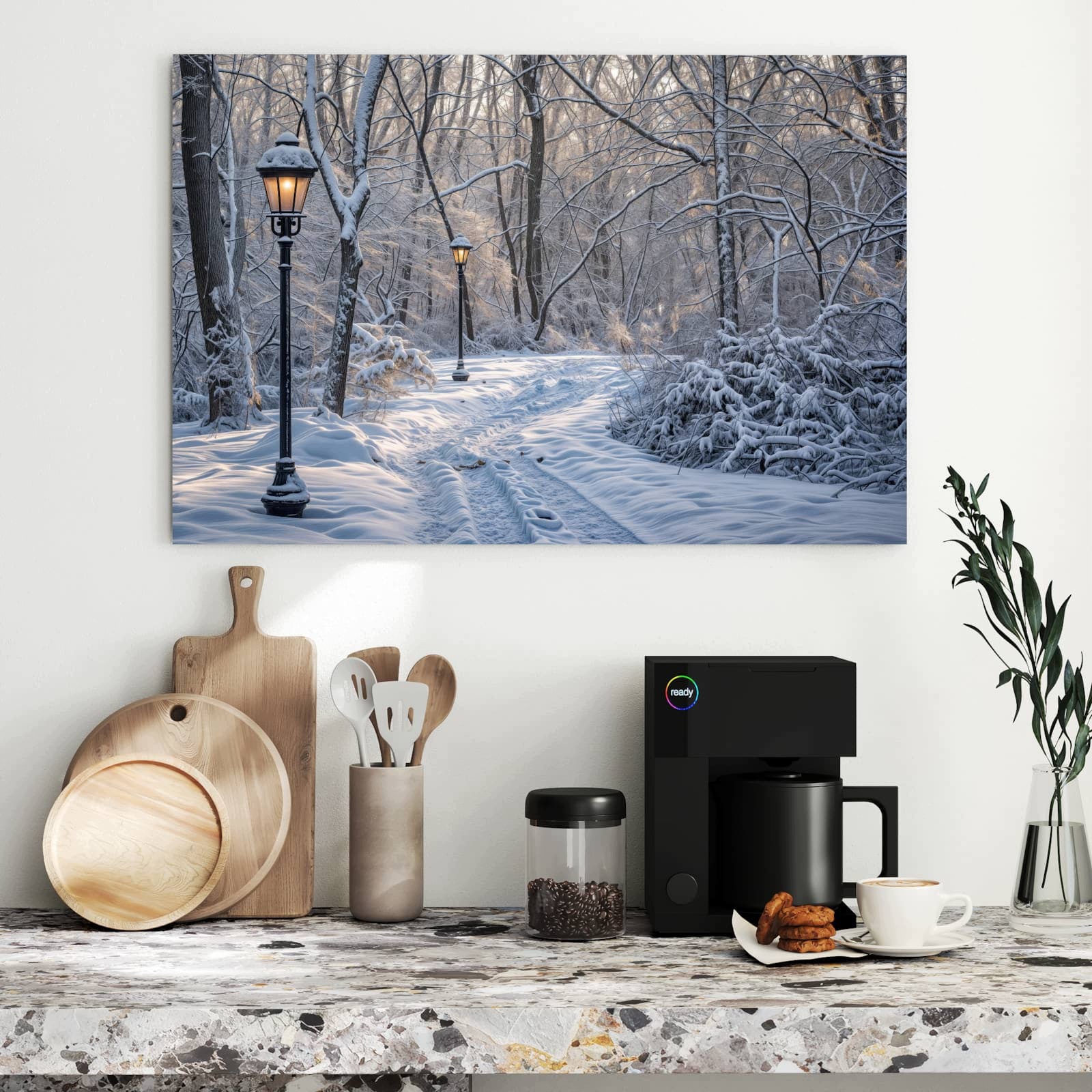 Magnetická tabule – obraz na zeď Zasněžená lesní stezka | 90 × 60 cm